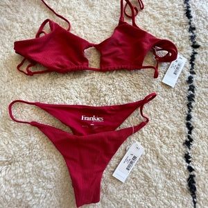 Frankie’s Bikinis Red Bikini, Top M & Bottom L, NWT